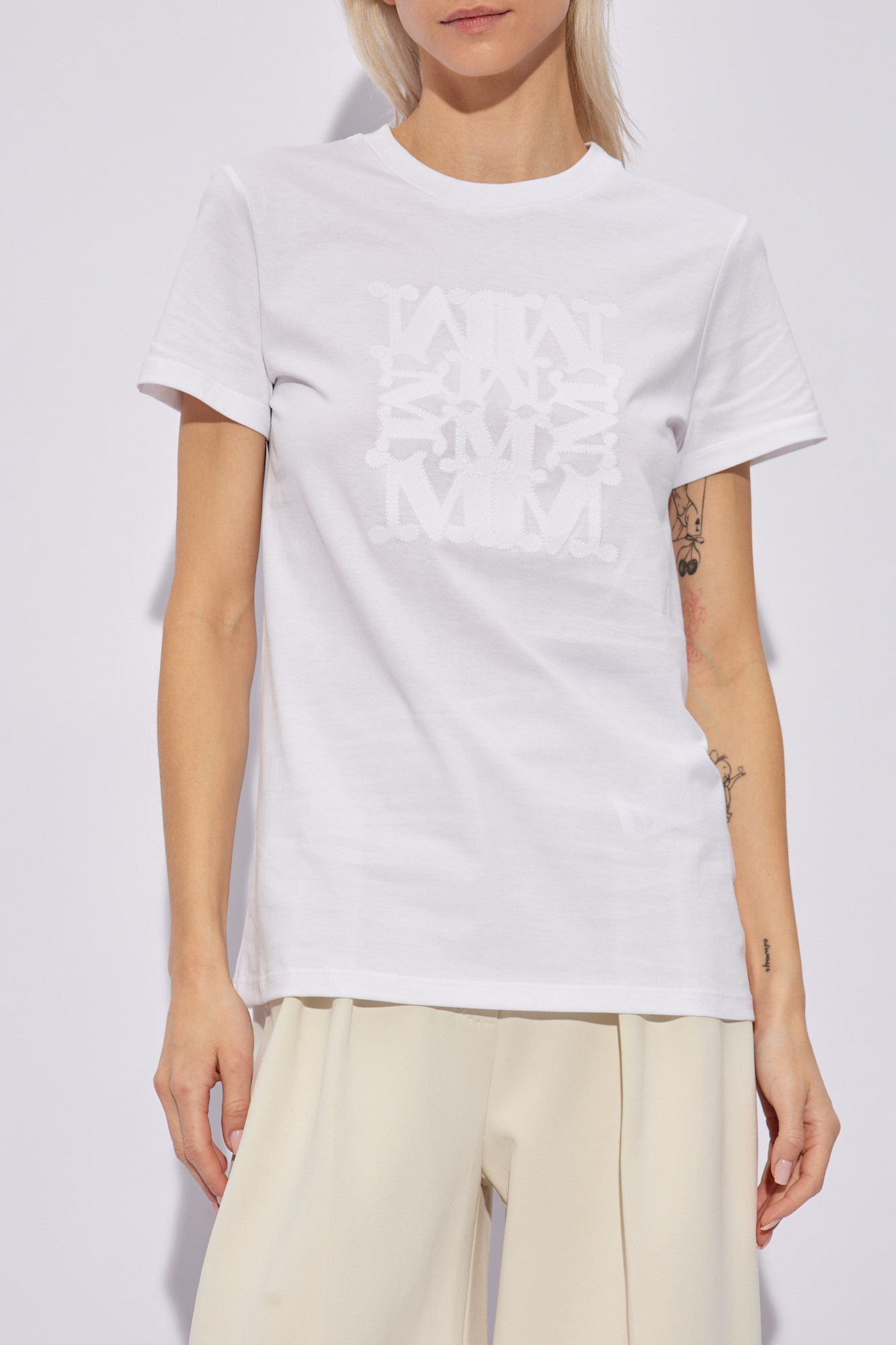 ★Max Mara★ TAVERNA Short Sleeve T-Shirt White 119410526000 Max Mara TAVERNA Cotton T-shirt with appliqué | REVERSIBLE